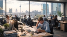 Ein Berliner Büro am Montagmorgen: Seit 1976 beginnt die Woche offiziell mit diesem Tag – sein Ruf als härtester Start hält sich dennoch hartnäckig. Foto: Der Farang (ai)