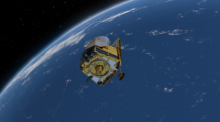 Ein Computergeneriertes Bild des Weltraumteleskops "Euclid". Die europäische Weltraumsonde «Euclid» zur Erforschung von Dunkler Materie und Dunkler Energie hat wieder freie Sicht. Foto: Esa/Esa/pa Media/dpa
