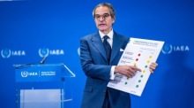Rafael Mariano Grossi bei einer Pressekonferenz während der Sitzung des Gouverneursrats der Internationalen Atomenergiebehörde (IAEA) in Wien. Foto: EPA/Christian Bruna