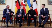Friedrich Merz, Keir Starmer, Wolodymyr Selenskyj und Emmanuel Macron beraten in London über die Ukraine und europäische Sicherheit aktuell. Foto: dpa