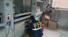 Ein Polizeiteam durchsucht ein Labor in Buenos Aires im Zusammenhang mit verunreinigtem Fentanyl und zahlreichen Todesfällen. Foto: dpa/Pfa