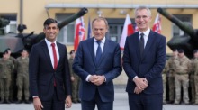 NATO-Generalsekretär Stoltenberg und der britische Premierminister Sunak besuchen Warschau. Foto: epa/Pawel Supernak