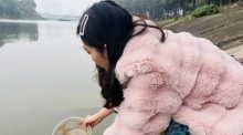 Eine Frau lässt Goldfische im Linh Dam See frei. Mit dem Aussetzen von Zierkarpfen in Flüssen und Seen beginnen die Vietnamesen ihre Vorbereitungen für das Mondneujahrsfest - eine uralte Zeremonie, die eine Woche vor Beginn ... Foto: Bac Pham/dpa