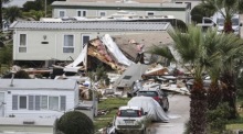 Ein Campingplatz ist nach einem Tornado stark beschädigt. Foto: epa/Joao Matos