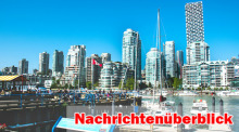 Blick auf den Yachthafen und die markante Glas-Skyline von Vancouver an einem klaren Sommertag mit kanadischer Flagge im Vordergrund. Foto: Unsplash/Udayaditya Barua