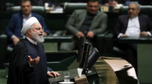 Der iranische Ex-Präsident Hassan Rouhani hält eine rede im Parlament in Teheran. Foto: epa/Abedin Taherkenareh