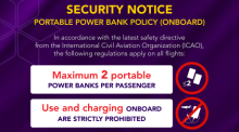 Passagiere dürfen seit Ende März nur noch zwei Powerbanks im Handgepäck mitführen; Nutzung und Aufladen an Bord sind untersagt. Bild: Thai Airways International