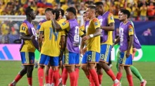 Kolumbiens Spieler feiern ihren Sieg gegen Ghana im WM-Sechzehntelfinale in Kansas City. Foto: EPA/Amy Kontras