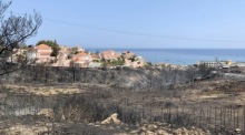 Ein durch ein Lauffeuer ausgebranntes Gebiet im Dorf Genadi auf der Insel Rhodos. Foto: epa/Damianidis Lefteris