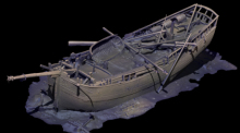 Die Computersimulation zeigt ein Schiffswrack (undatiert). Dänische Forscher haben drei gut erhaltene Schiffswracks in der Ostsee gefunden, die nach Schätzungen mehr als 300 Jahre alt sein könnten. Foto: JD-Contractor A/S./dpa