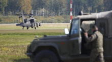 Die Übung "Ramstein Alloy" auf dem Luftwaffenstützpunkt Lielvarde, Lettland. Foto: epa/Toms Kalnins