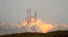 Der Start des ersten Testflugs von Starship beim zweiten Versuch in der SpaceX-Startanlage in Boca Chica, Texas. Foto: epa/Abraham Pineda-jacome