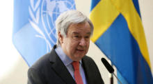 UN Generalsekretär Antonio Guterres in Stockholm. Foto: epa/Soren Andersson