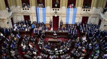 Der Präsident Javier Milei hält seine Rede zu Beginn der ordentlichen Sitzung der Abgeordnetenkammer in Buenos Aires. Foto: epa/Matias Martin Campaya