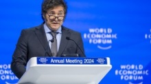 Der argentinische Staatspräsident Javier Milei spricht während einer Plenarsitzung in der Kongresshalle im Rahmen der 54. Jahrestagung des Weltwirtschaftsforums (WEF) in Davos. Foto: epa/Gian Ehrenzeller