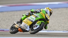 Der Schweizer Moto3-Fahrer Noah Dettwiler vom Team CIP Green Power beim Grand Prix von Katar in Lusail. Foto: epa/Noushad Thekkayil