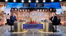 Debatte zwischen den französischen Präsidentschaftskandidaten Marine Le Pen und Emmanuel Macron. Foto: epa/Ludovic Marin