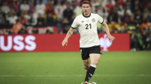 Robin Gosens im Trikot der deutschen Nationalmannschaft während des Nations-League-Halbfinales gegen Portugal. Foto: Christian Charisius/dpa