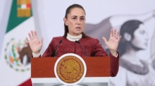 Mexikos Präsidentin Claudia Sheinbaum spricht bei ihrer täglichen Pressekonferenz im Nationalpalast in Mexiko-Stadt. Foto: EPA/Mario Guzman