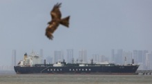 Der Flüssiggastanker Jag Vasant erreicht den Hafen von Mumbai mit einer Lieferung über die Straße von Hormus trotz wachsender Spannungen im Nahen Osten. Foto: EPA/Divyakant Solanki