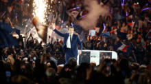 Kommissionspräsident Macron macht Wahlkampf in Nanterre. Foto: epa/Mohammed Badra