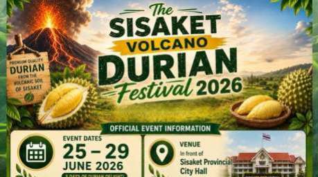 Auf dem Vulkan-Durian-Festival in Sisaket stehen die GI-zertifizierten Früchte aus vulkanischem Boden im Mittelpunkt. Bild: PR Thai Government﻿
