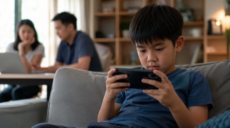 Digitale Medien gehören heute zum Alltag vieler Kinder und stehen zunehmend im Mittelpunkt gesellschaftlicher Diskussionen. Bild: KI generiert