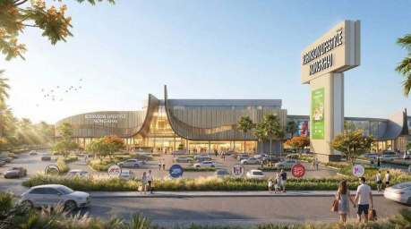 Eine Visualisierung zeigt das geplante Einkaufszentrum Robinson Lifestyle Nong Khai nahe der ersten thailändisch-laotischen Freundschaftsbrücke. Foto: Central Retail