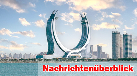 Die ikonischen Zwillingstürme des Katara Towers in Lusail bei Doha ragen sichelförmig in den Himmel – ein Symbol für die moderne Architektur Katars. Foto: Unsplash/Popup Agency