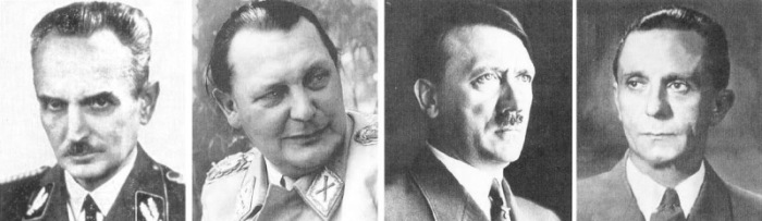 Hitlers Zahnarzt Hugo Johannes Blaschke und seine Patienten: Hermann Göring, Adolf Hitler und Joseph Goebbels.