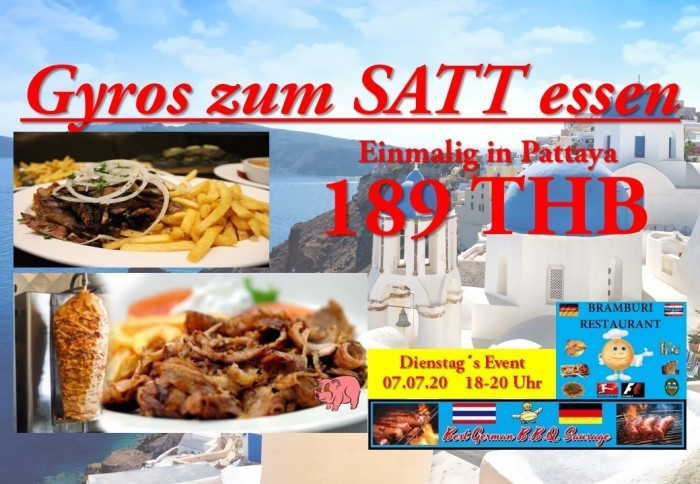 Der Geheimtipp für alle mit ordentlich Kohldampf: Gyros-Flatrate im Bramburi Restaurant für 189 Baht.