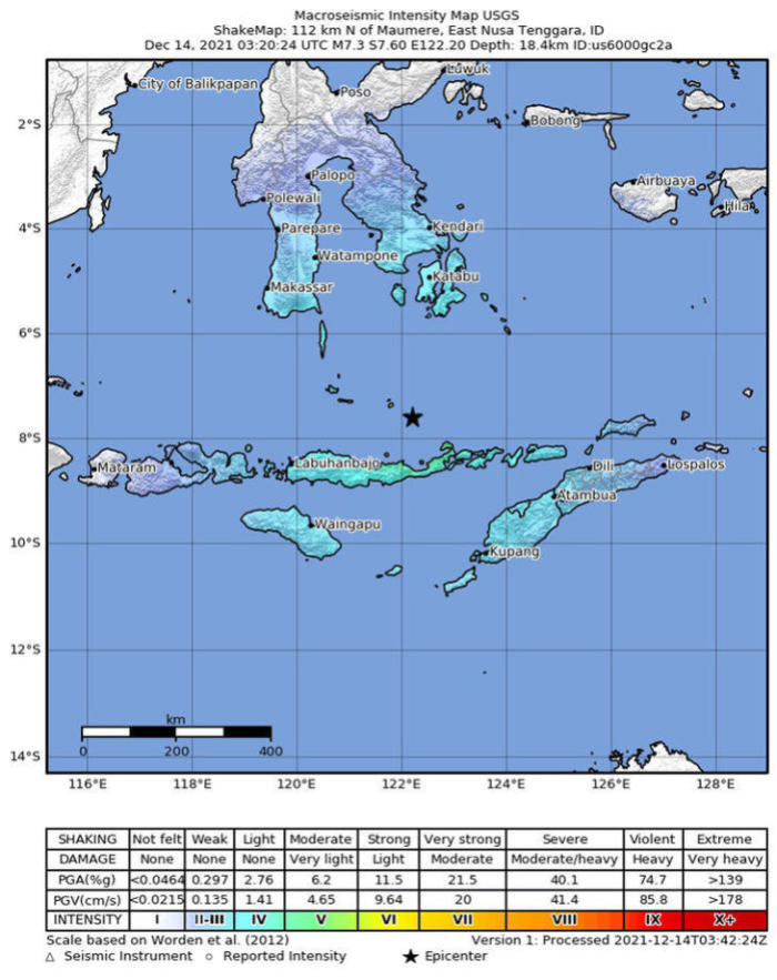 Erdbeben der Stärke 7,3 vor der Küste Indonesiens. Foto: epa/Usgs