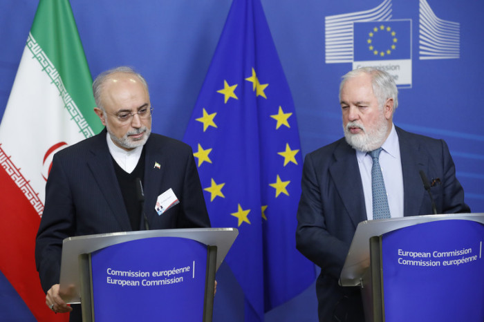 Pressekonferenz der EU-Kommission zum Iran-Atomabkommen in Brüssel. Foto: epa/Olivier Hoslet