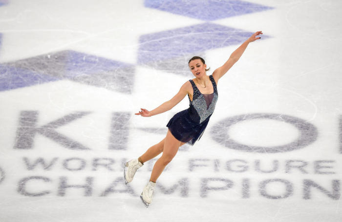 Die deutsche Nicole Schott tritt während des Kurzprogramms der Damen bei den ISU Eiskunstlauf-Weltmeisterschaften in der Globe Arena in Stockholm auf. Foto: epa/Pontus Lundahl