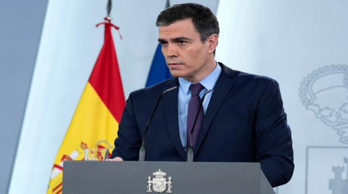 Spanish Prime Minister Pedro Sánchez, speaking during a press conference. Foto: epa/Moncloa Palace