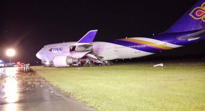 Eine Boeing 747-400 kam Montagnacht von der Landebahn ab. Bei dem Unfall wurde niemand verletzt. Foto: The Nation