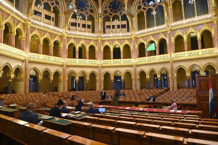 Die Plenarsitzung des Parlaments, in der der Gesetzentwurf gegen Pädophilie in Budapest debattiert wird. Foto: epa/Noemi Bruzak