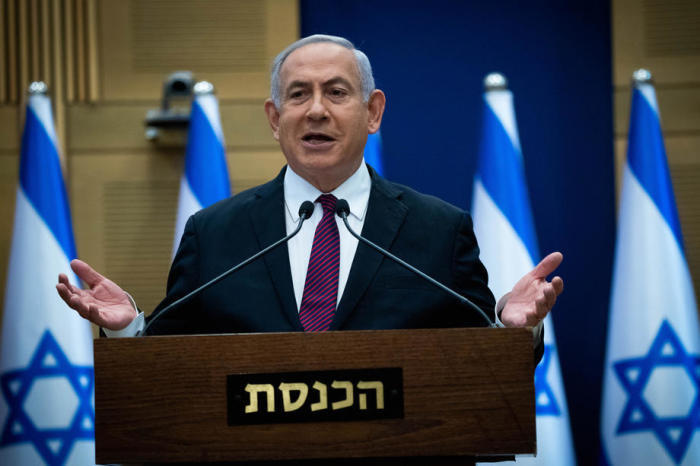 Israelischer Premierminister Benjamin Netanjahu bei einer Rede vor seiner Likud-Partei in der Knesset. Foto: epa/Yonatan Sindel