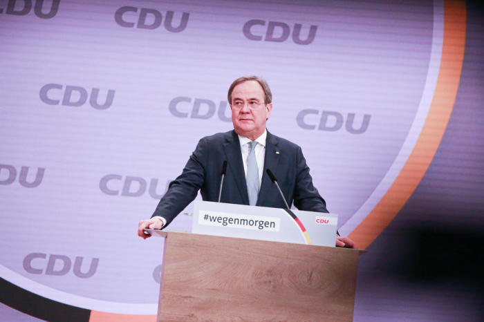 Der neue Vorsitzende der Christlich Demokratischen Union Deutschlands (CDU), der nordrhein-westfälische Ministerpräsident Armin Laschet, spricht während eines virtuellen Parteitags der CDU in Berlin. Foto: epa/Christian Marquardt