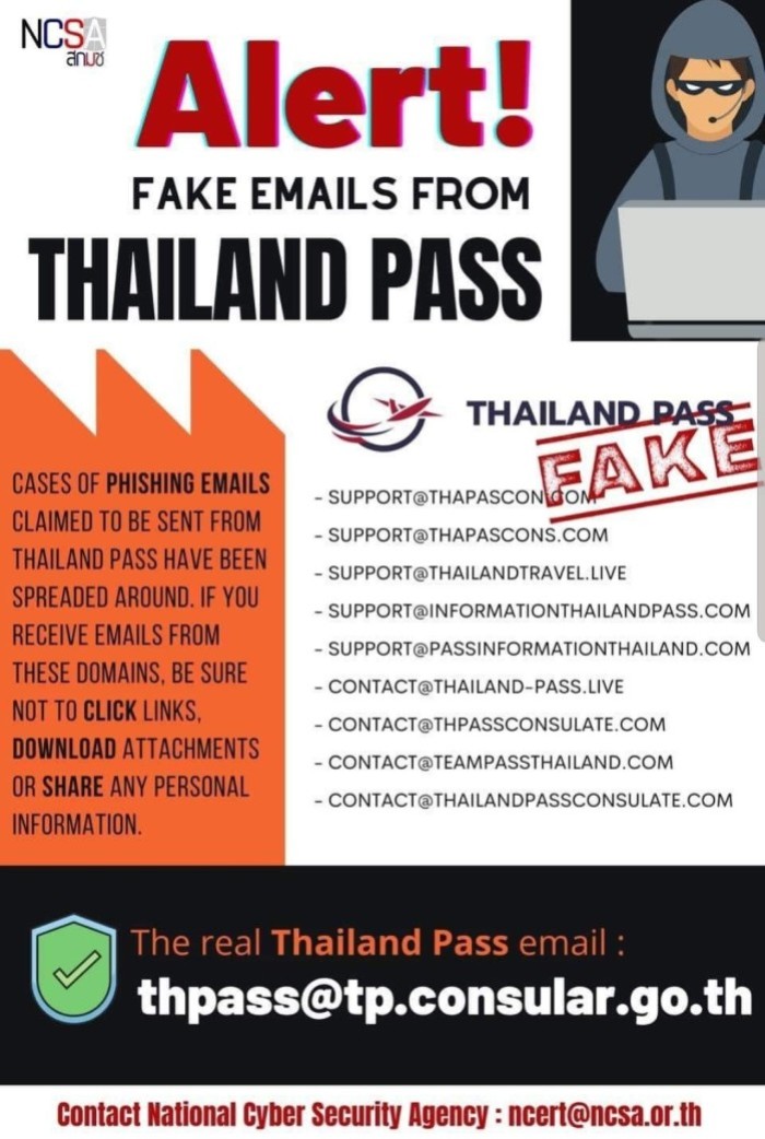 Warnung des Thailändischen Außenministeriums vor den Betrugsmails. Grafik: NCSA