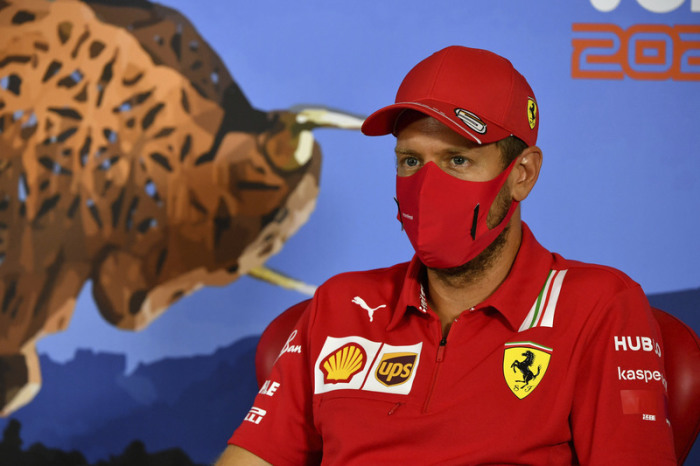 Sebastian Vettel aus Deutschland vom Team Ferrari nimmt an einer Pressekonferenz teil. Der Große Preis von Österreich findet am Sonntag den 05.07.2020 statt. Foto: Mark Sutton/Msn Pool/ap/dpa