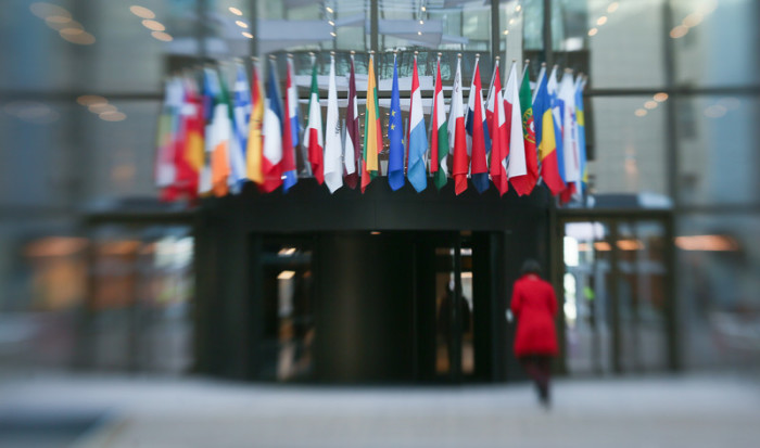 Eingang zum  Sitz des EU-Rates in Brüssel. Foto: epa/Olivier Hoslet