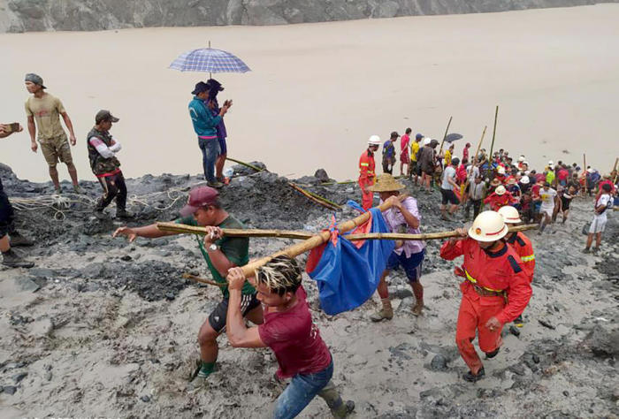 Mehr als 100 Menschen starben nach dem Erdrutsch der Jademine in Myanmar. Foto: epa/Myanmar Feuerwehr