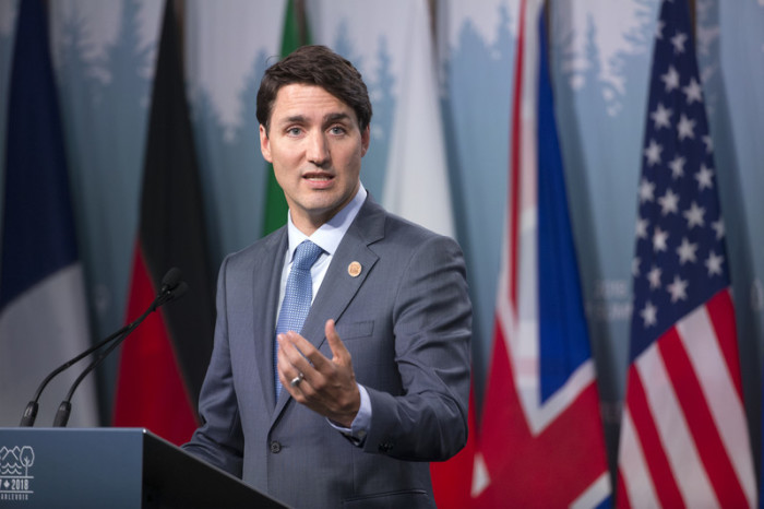  Der kanadische Premierminister Justin Trudeau hält eine Pressekonferenz zum Abschluss des G7-Gipfels in La Malbaie. Foto: epa/Michael Reynolds