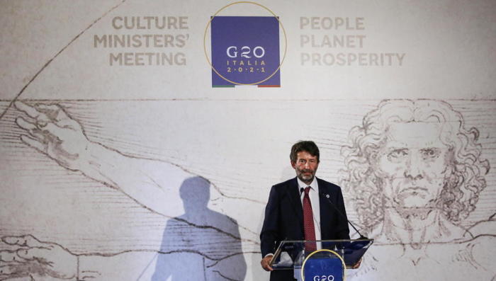 Der italienische Kulturminister Dario Franceschini nimmt an einer Pressekonferenz am Ende der G20 teil. Foto: epa/Fabio Frustaci
