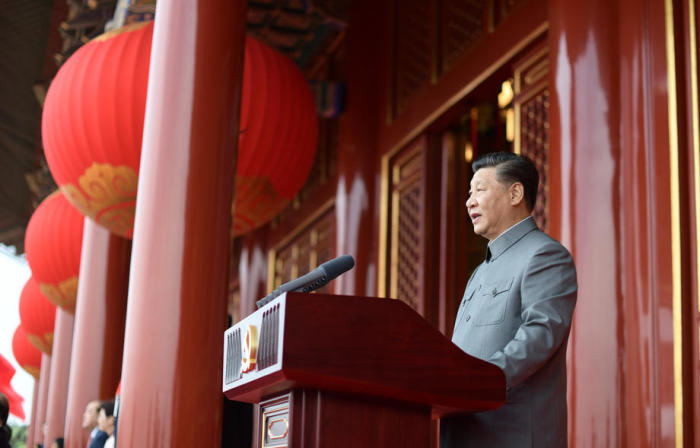 Xinhua News Agency zeigt den chinesischen Präsidenten Xi Jinping bei seiner Rede während einer Feier zum 100. Foto: epa/Xinhua/xie Huanchi