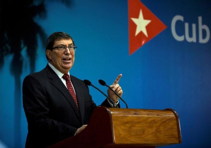 Kuba's Außenminister Bruno Rodriguez Parrilla gibt eine Pressekonferenz, in Havanna. Foto: epa/Yail Lage