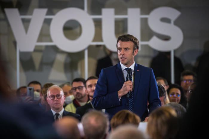 Veranstaltung zum Präsidentschaftswahlkampf für Macron. Foto: epa/Christophe Petit Tesson