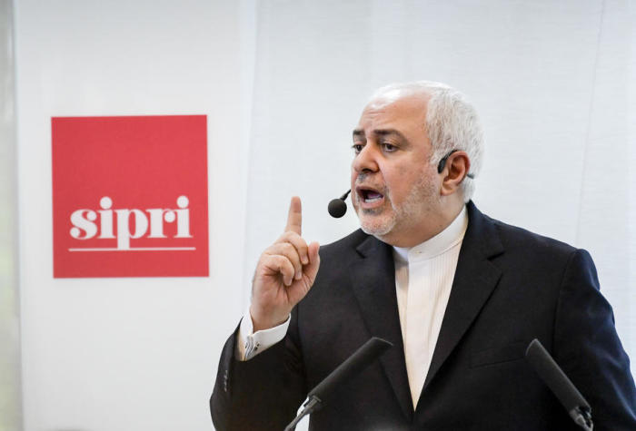 Der iranische Außenminister Mohammad Javad Zarif hält einen Vortrag am Stockholm International Peace Research Institute (SIPRI) in Stockholm. Foto: epa/Janerik Henriksson