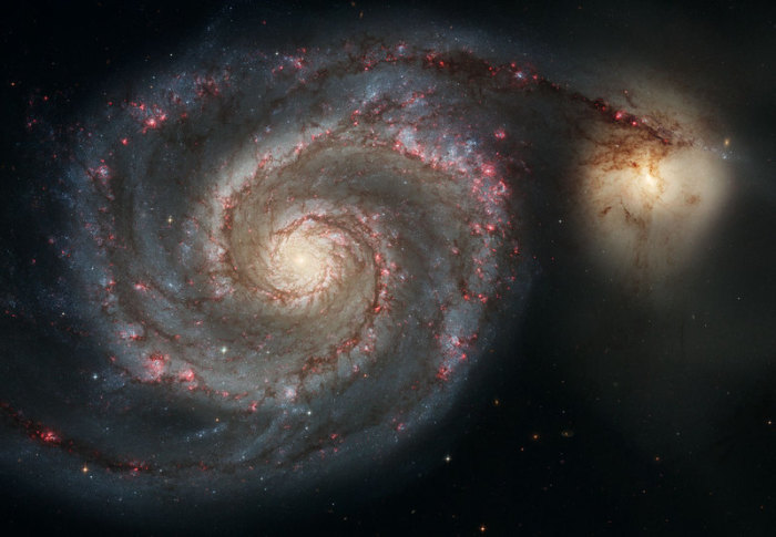 Die Whirlpool-Galaxie (M51a) und die Begleitgalaxie (M51b). Foto: Foto: S. Beckwith/Hubble Heritage Team/ESA/NASA/dpa